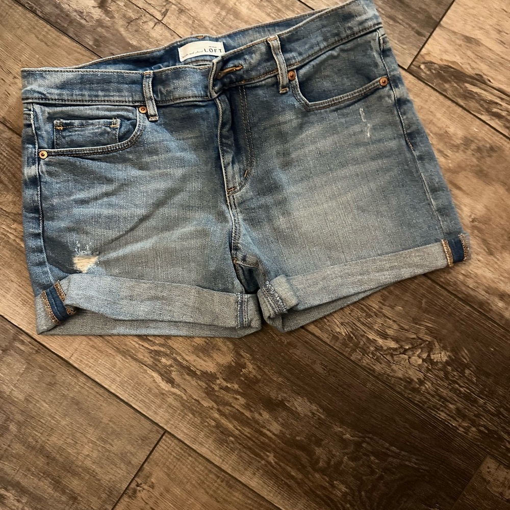 LOFT Light Blue Denim Rolled-Cuff Jean Shorts